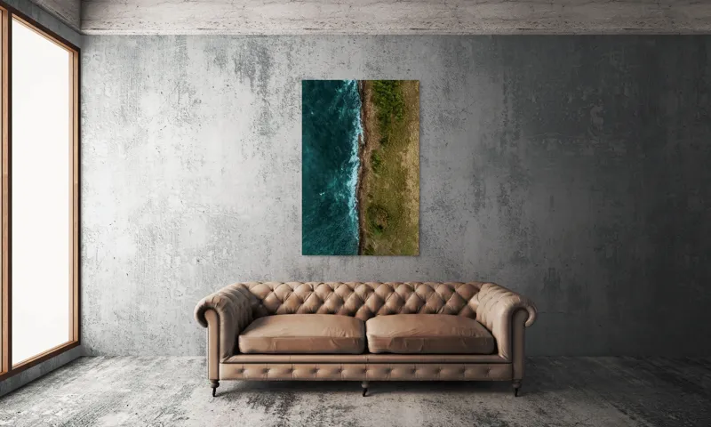 Tablou Canvas, "Întâlnirea naturii cu oceanul turcoaz", Ocean, Coastline, Waves, Greenery, Cliff, Nature, Aerial, Contrast, 100 x 150 cm – poza 6