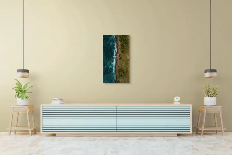 Tablou Canvas, "Întâlnirea naturii cu oceanul turcoaz", Ocean, Coastline, Waves, Greenery, Cliff, Nature, Aerial, Contrast, 50 x 90 cm – poza 6