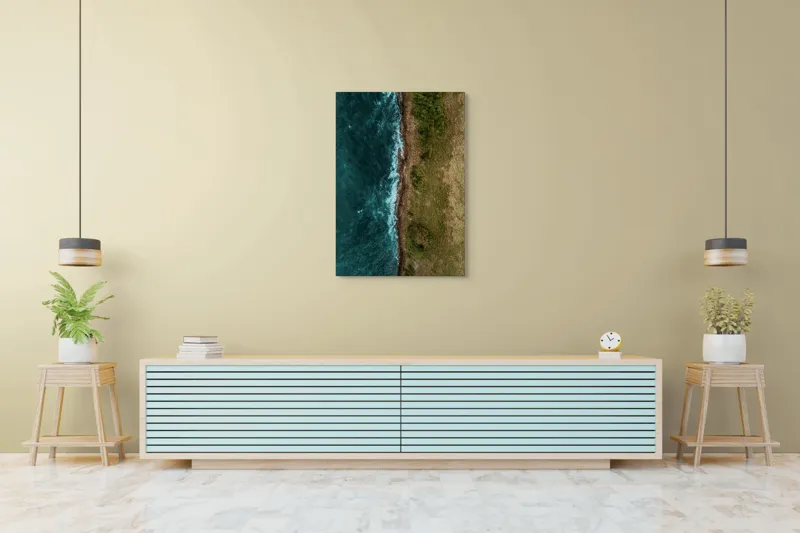 Tablou Canvas, "Întâlnirea naturii cu oceanul turcoaz", Ocean, Coastline, Waves, Greenery, Cliff, Nature, Aerial, Contrast, 70 x 100 cm – poza 5