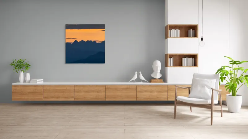 Tablou Canvas, "Munții la apus de soare", Cer, Siluetă, Munți, Apus, Norii, Peisaj, Lumină, Umbre., 100 x 100 cm – poza 8