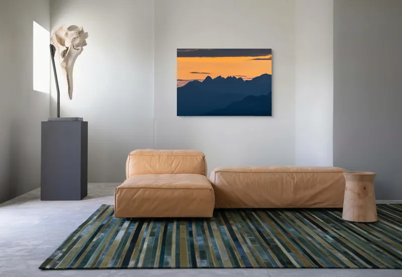 Tablou Canvas, "Munții la apus de soare", Cer, Siluetă, Munți, Apus, Norii, Peisaj, Lumină, Umbre., 100 x 70 cm – poza 7