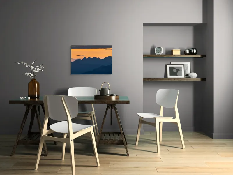 Tablou Canvas, "Munții la apus de soare", Cer, Siluetă, Munți, Apus, Norii, Peisaj, Lumină, Umbre., 70 x 50 cm – poza 5