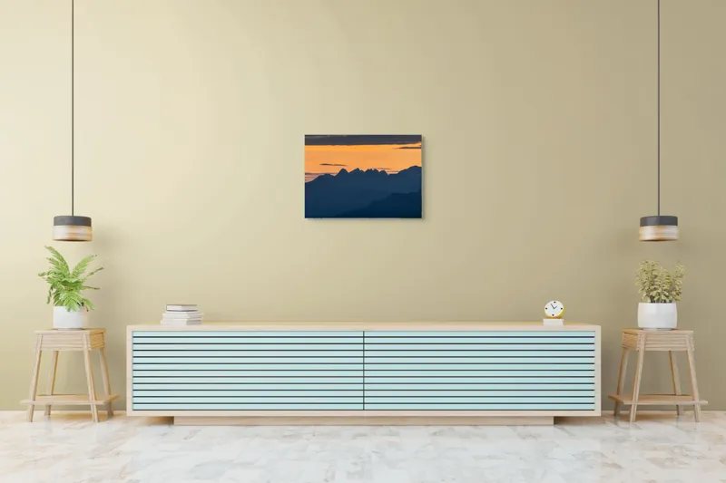 Tablou Canvas, "Munții la apus de soare", Cer, Siluetă, Munți, Apus, Norii, Peisaj, Lumină, Umbre., 70 x 50 cm – poza 7