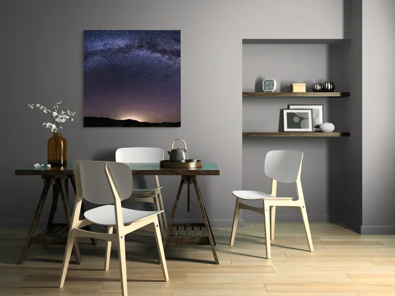 Tablou Canvas, "Calea Lactee deasupra orizontului nocturn", Stele, Galaxie, Cale, Lactee, Cer, Înstelat, Noapte, Infinit, Lumină, Arc, Univers, Mister, Splendoare, Viziune, Cosmică, 100 x 100 cm – poza 6