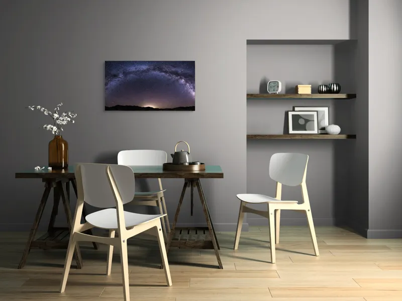 Tablou Canvas, "Calea Lactee deasupra orizontului nocturn", Stele, Galaxie, Cale, Lactee, Cer, Înstelat, Noapte, Infinit, Lumină, Arc, Univers, Mister, Splendoare, Viziune, Cosmică, 90 x 50 cm – poza 3
