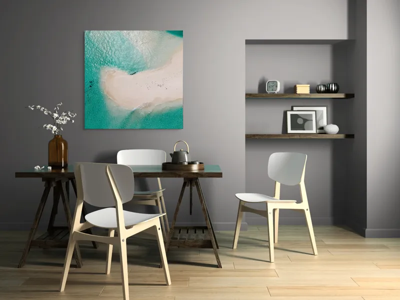 Tablou Canvas, "Insula viselor înconjurată de valuri turcoaz", Turcoaz, Nisip, Valuri, Linie De Coastă, Lumină, Textură, Natură, Serenitate, Ocean, Tranquilitate., 100 x 100 cm – poza 6