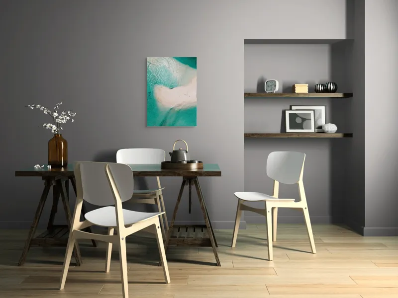 Tablou Canvas, "Insula viselor înconjurată de valuri turcoaz", Turcoaz, Nisip, Valuri, Linie De Coastă, Lumină, Textură, Natură, Serenitate, Ocean, Tranquilitate., 50 x 70 cm – poza 5