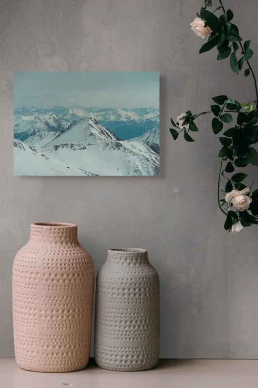 Tablou Canvas, "Vârfuri înzăpezite sub cer gri", Munți, Zăpadă, Cer, Ceață, Vârfuri, Gheață, Natură, Vista, 54 x 39 cm – poza 8