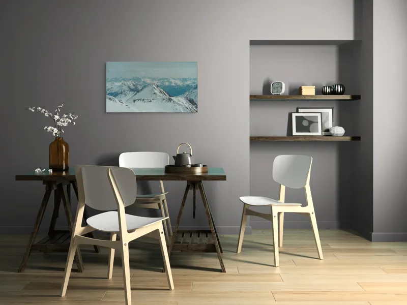 Tablou Canvas, "Vârfuri înzăpezite sub cer gri", Munți, Zăpadă, Cer, Ceață, Vârfuri, Gheață, Natură, Vista, 90 x 50 cm – poza 3