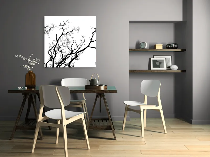 Tablou Canvas, "Umbră de ramuri curajoase și fragile", Crengi, Siluetă, Contrast, Minimalism, Natură, Melancolie, Frumusețe, Întunecate, Încrengături, Cer, Simplicitate, Linie, Dramatic, Textură, Artistic., 100 x 100 cm – poza 6