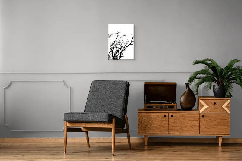Tablou Canvas, "Umbră de ramuri curajoase și fragile", Crengi, Siluetă, Contrast, Minimalism, Natură, Melancolie, Frumusețe, Întunecate, Încrengături, Cer, Simplicitate, Linie, Dramatic, Textură, Artistic., 39 x 54 cm – poza 8