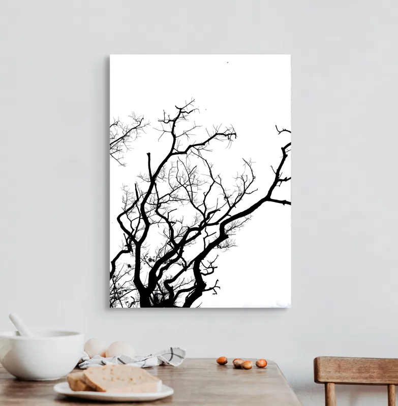 Tablou Canvas, "Umbră de ramuri curajoase și fragile", Crengi, Siluetă, Contrast, Minimalism, Natură, Melancolie, Frumusețe, Întunecate, Încrengături, Cer, Simplicitate, Linie, Dramatic, Textură, Artistic., 50 x 70 cm – poza 3