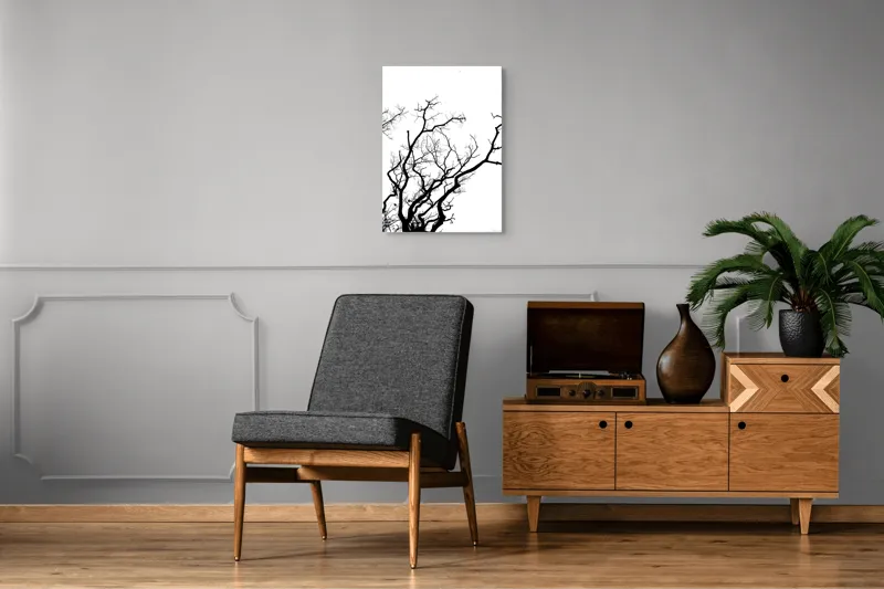 Tablou Canvas, "Umbră de ramuri curajoase și fragile", Crengi, Siluetă, Contrast, Minimalism, Natură, Melancolie, Frumusețe, Întunecate, Încrengături, Cer, Simplicitate, Linie, Dramatic, Textură, Artistic., 50 x 70 cm – poza 8