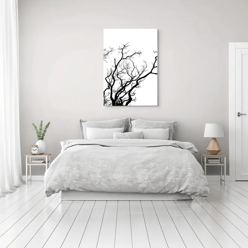 Tablou Canvas, "Umbră de ramuri curajoase și fragile", Crengi, Siluetă, Contrast, Minimalism, Natură, Melancolie, Frumusețe, Întunecate, Încrengături, Cer, Simplicitate, Linie, Dramatic, Textură, Artistic., 70 x 100 cm – poza 3