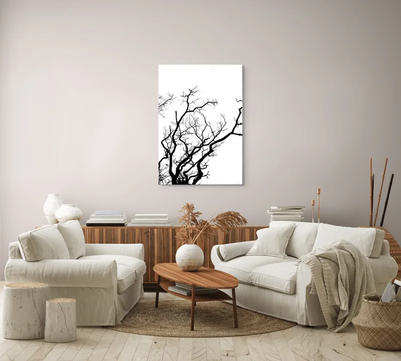 Tablou Canvas, "Umbră de ramuri curajoase și fragile", Crengi, Siluetă, Contrast, Minimalism, Natură, Melancolie, Frumusețe, Întunecate, Încrengături, Cer, Simplicitate, Linie, Dramatic, Textură, Artistic., 70 x 100 cm – poza 4