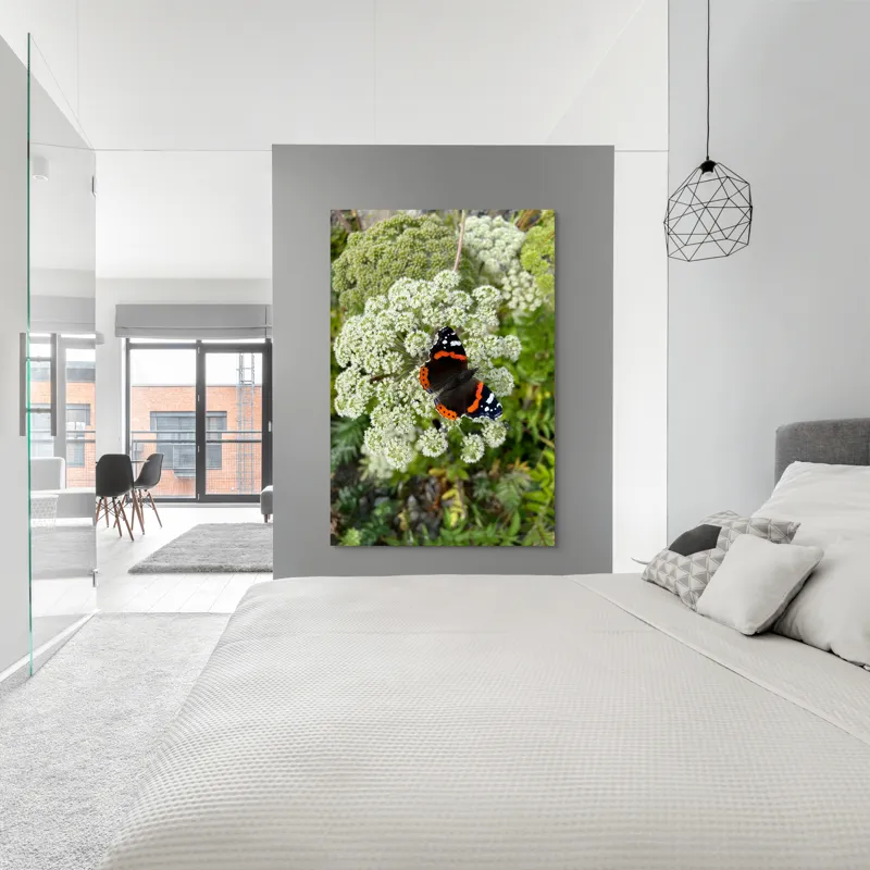 Tablou Canvas, "Fluturele și floarea luminoasă a verii", Fluture, Contrast, Natura, Flori, Aripi, Detalii, Culori, Fragilitate, Viu, Verde, Gratie, 100 x 150 cm – poza 5