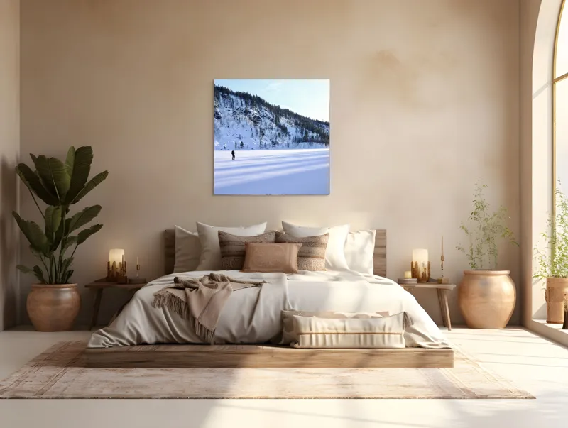 Tablou Canvas, "Umbre lungi pe zăpada albă", Tăcere, Solitudine, Îngheț, Vastitate, Lumină, Natură, Răceală, Munți, Seninătate, Contrast, 100 x 100 cm – poza 4