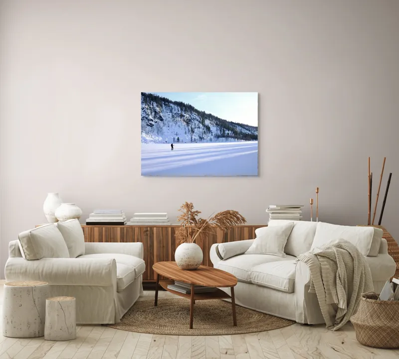 Tablou Canvas, "Umbre lungi pe zăpada albă", Tăcere, Solitudine, Îngheț, Vastitate, Lumină, Natură, Răceală, Munți, Seninătate, Contrast, 100 x 70 cm – poza 3