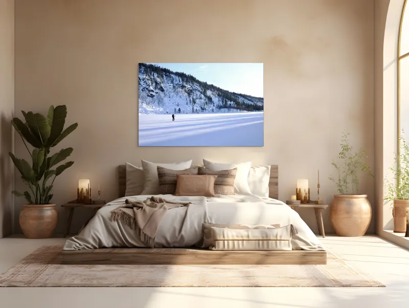 Tablou Canvas, "Umbre lungi pe zăpada albă", Tăcere, Solitudine, Îngheț, Vastitate, Lumină, Natură, Răceală, Munți, Seninătate, Contrast, 150 x 100 cm – poza 4