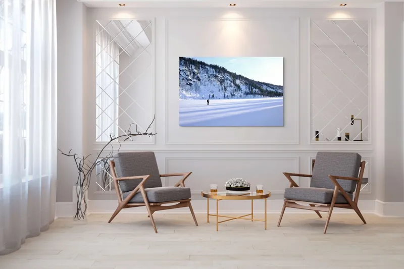 Tablou Canvas, "Umbre lungi pe zăpada albă", Tăcere, Solitudine, Îngheț, Vastitate, Lumină, Natură, Răceală, Munți, Seninătate, Contrast, 150 x 100 cm – poza 7