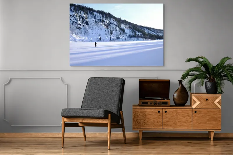 Tablou Canvas, "Umbre lungi pe zăpada albă", Tăcere, Solitudine, Îngheț, Vastitate, Lumină, Natură, Răceală, Munți, Seninătate, Contrast, 150 x 100 cm – poza 8