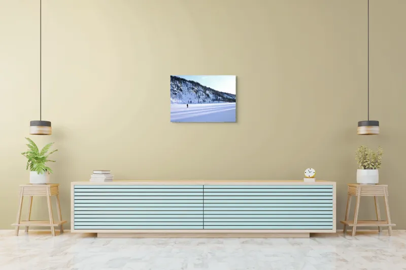 Tablou Canvas, "Umbre lungi pe zăpada albă", Tăcere, Solitudine, Îngheț, Vastitate, Lumină, Natură, Răceală, Munți, Seninătate, Contrast, 70 x 50 cm – poza 7
