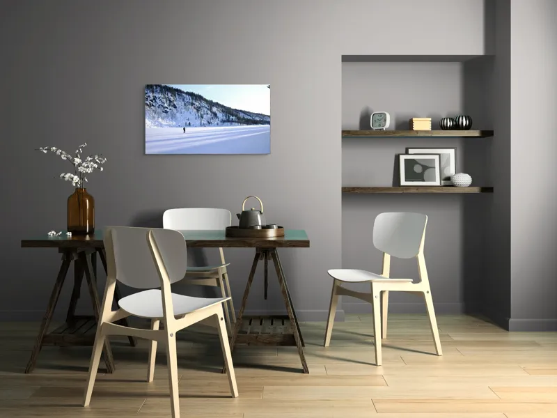 Tablou Canvas, "Umbre lungi pe zăpada albă", Tăcere, Solitudine, Îngheț, Vastitate, Lumină, Natură, Răceală, Munți, Seninătate, Contrast, 90 x 50 cm – poza 3