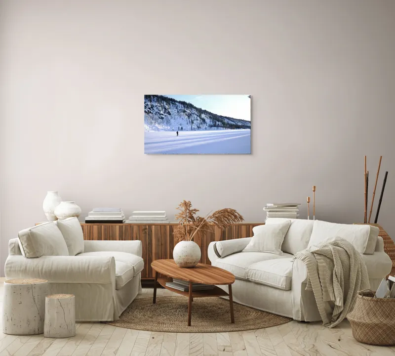 Tablou Canvas, "Umbre lungi pe zăpada albă", Tăcere, Solitudine, Îngheț, Vastitate, Lumină, Natură, Răceală, Munți, Seninătate, Contrast, 90 x 50 cm – poza 4