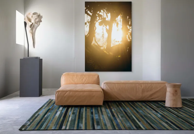 Tablou Canvas, "Lumina soarelui printre crenguțe verzi", Lumină, Siluete, Mister, Natură, Răsfirare, Contrast, Frunziș, 100 x 150 cm – poza 7
