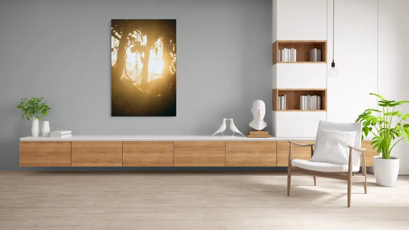 Tablou Canvas, "Lumina soarelui printre crenguțe verzi", Lumină, Siluete, Mister, Natură, Răsfirare, Contrast, Frunziș, 100 x 150 cm – poza 8