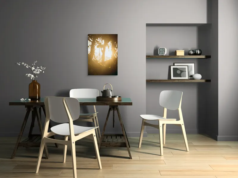Tablou Canvas, "Lumina soarelui printre crenguțe verzi", Lumină, Siluete, Mister, Natură, Răsfirare, Contrast, Frunziș, 50 x 70 cm – poza 5