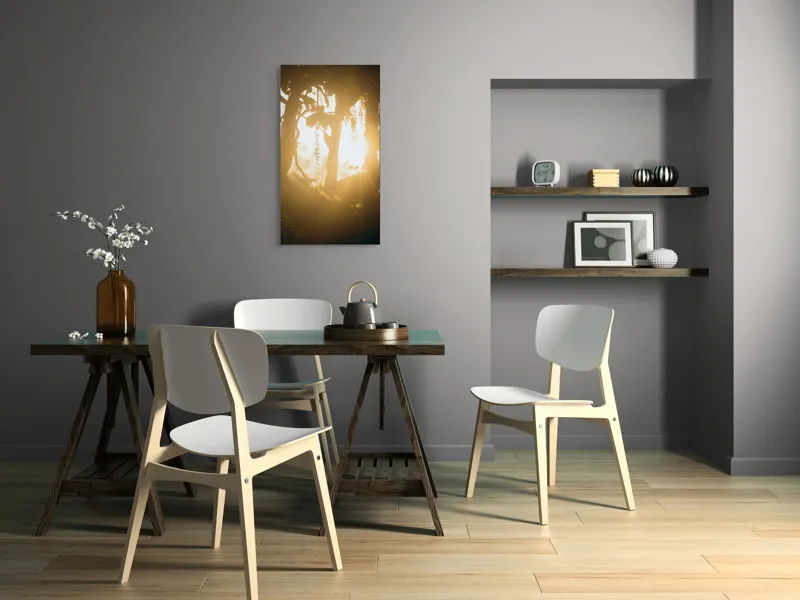 Tablou Canvas, "Lumina soarelui printre crenguțe verzi", Lumină, Siluete, Mister, Natură, Răsfirare, Contrast, Frunziș, 50 x 90 cm – poza 4