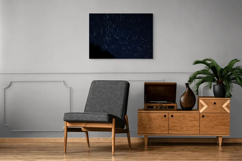 Tablou Canvas, "Cerul nopții în mișcare continuă", Stele, Cer, Noapte, Mișcare, Lumină, Pădure, Liniște, Mister, Univers, Infinit., 100 x 70 cm – poza 8