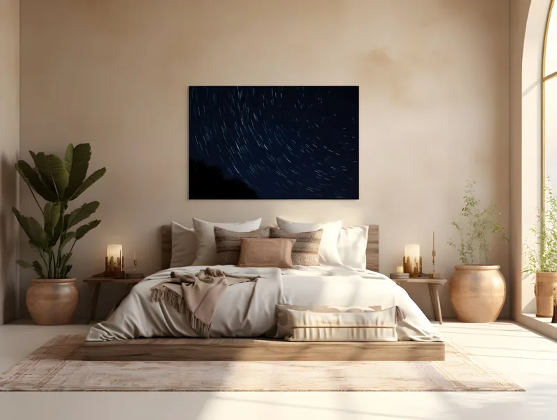 Tablou Canvas, "Cerul nopții în mișcare continuă", Stele, Cer, Noapte, Mișcare, Lumină, Pădure, Liniște, Mister, Univers, Infinit., 150 x 100 cm – poza 4