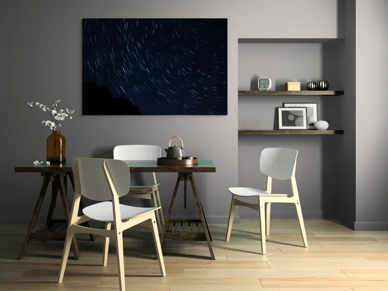 Tablou Canvas, "Cerul nopții în mișcare continuă", Stele, Cer, Noapte, Mișcare, Lumină, Pădure, Liniște, Mister, Univers, Infinit., 150 x 100 cm – poza 5