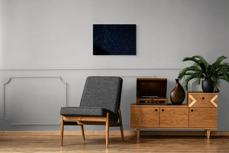 Tablou Canvas, "Cerul nopții în mișcare continuă", Stele, Cer, Noapte, Mișcare, Lumină, Pădure, Liniște, Mister, Univers, Infinit., 70 x 50 cm – poza 4