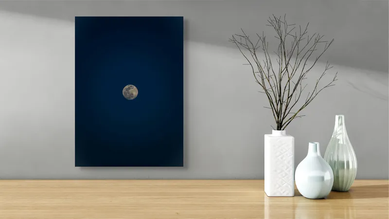 Tablou Canvas, "Luna strălucitoare pe cerul nopții", Lună, Cer, Noapte, Lumină, Mister, Serenitate, Univers, Pacea, 39 x 54 cm – poza 4