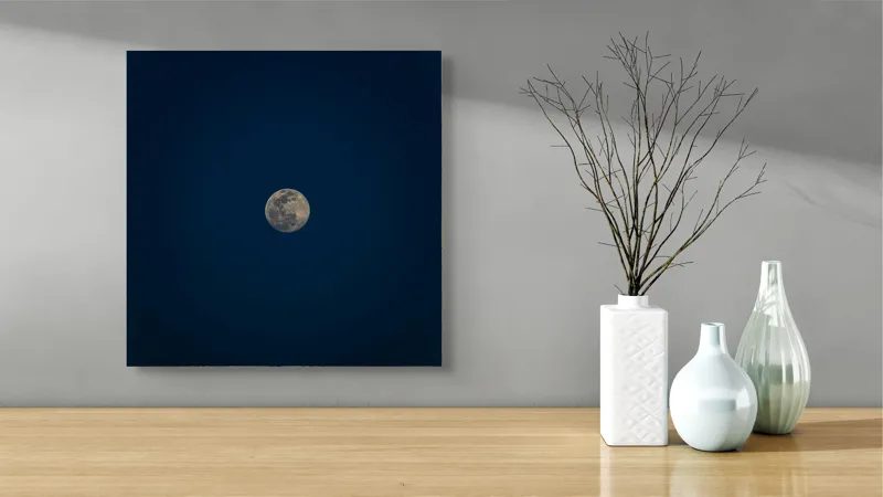 Tablou Canvas, "Luna strălucitoare pe cerul nopții", Lună, Cer, Noapte, Lumină, Mister, Serenitate, Univers, Pacea, 50 x 50 cm – poza 3