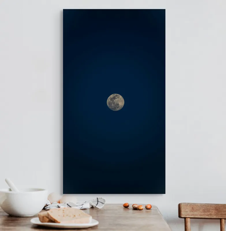 Tablou Canvas, "Luna strălucitoare pe cerul nopții", Lună, Cer, Noapte, Lumină, Mister, Serenitate, Univers, Pacea, 50 x 90 cm – poza 3