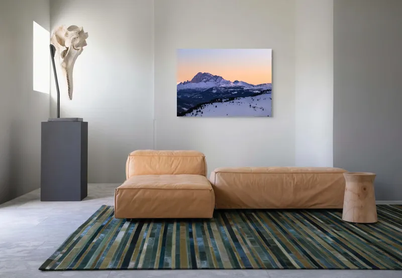 Tablou Canvas, "Răsărit peste munții înzăpeziți ai iernii", Munte, Zăpadă, Apus, Cer, Pădure, Liniște, Peisaj, Frumusețe, Natură, 100 x 70 cm – poza 7