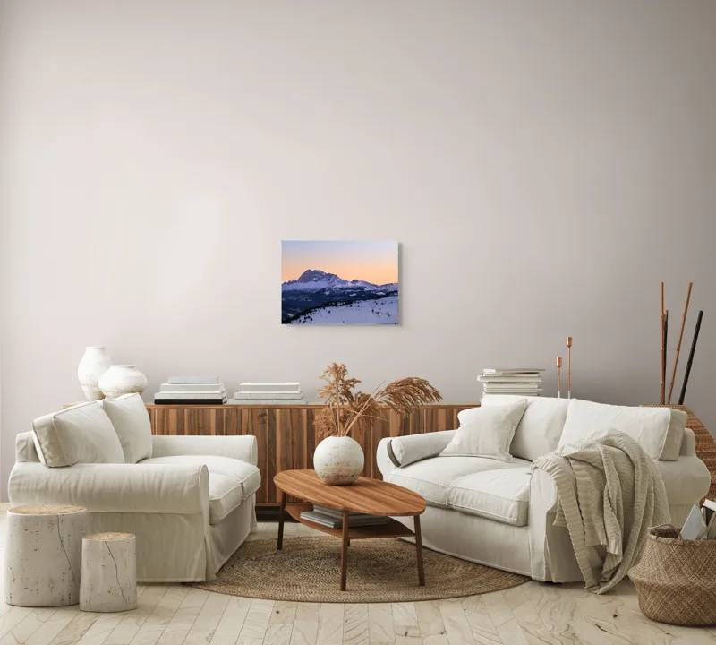 Tablou Canvas, "Răsărit peste munții înzăpeziți ai iernii", Munte, Zăpadă, Apus, Cer, Pădure, Liniște, Peisaj, Frumusețe, Natură, 54 x 39 cm – poza 5