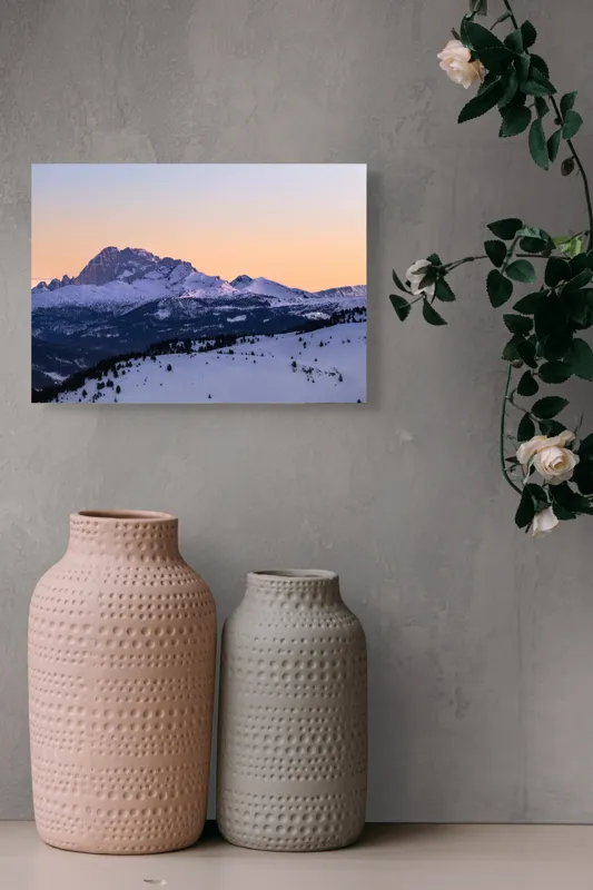 Tablou Canvas, "Răsărit peste munții înzăpeziți ai iernii", Munte, Zăpadă, Apus, Cer, Pădure, Liniște, Peisaj, Frumusețe, Natură, 54 x 39 cm – poza 8