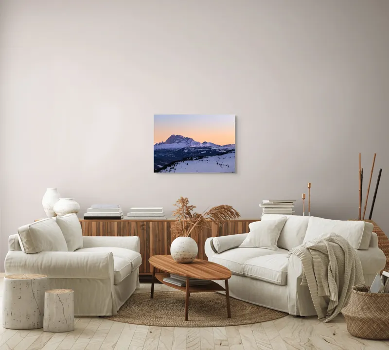 Tablou Canvas, "Răsărit peste munții înzăpeziți ai iernii", Munte, Zăpadă, Apus, Cer, Pădure, Liniște, Peisaj, Frumusețe, Natură, 70 x 50 cm – poza 6