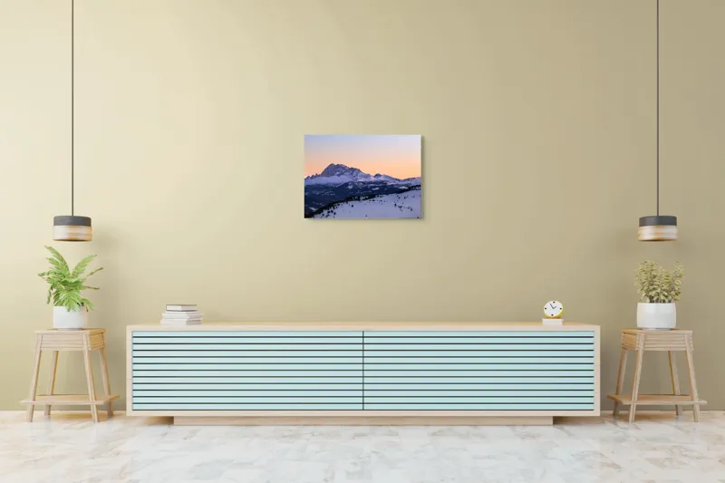 Tablou Canvas, "Răsărit peste munții înzăpeziți ai iernii", Munte, Zăpadă, Apus, Cer, Pădure, Liniște, Peisaj, Frumusețe, Natură, 70 x 50 cm – poza 7