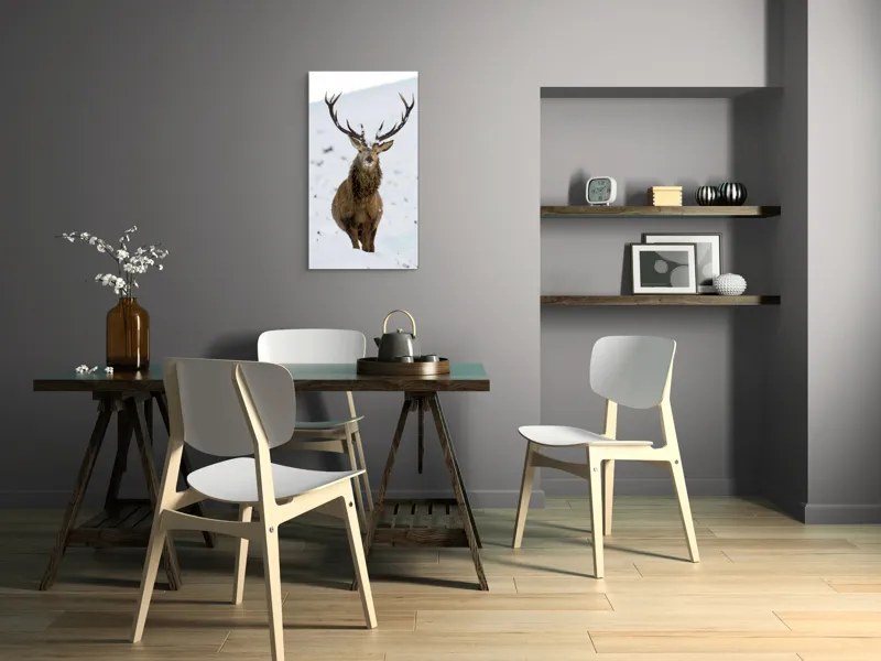Tablou Canvas, "Cerbul singuratic în zăpada iernii", Deer, Snow, Winter, Antlers, Stare, Majestic, Cold, Nature, Wilderness, White, Calm, Scenery, Solitude, 50 x 90 cm – poza 4