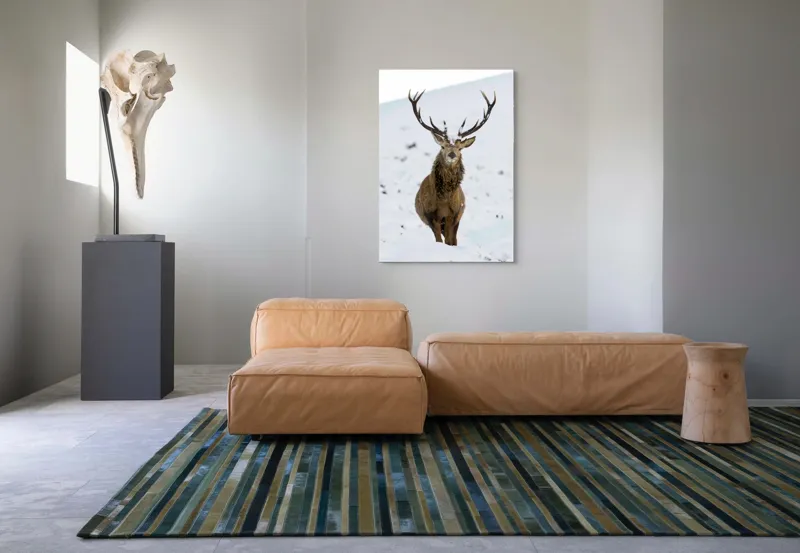 Tablou Canvas, "Cerbul singuratic în zăpada iernii", Deer, Snow, Winter, Antlers, Stare, Majestic, Cold, Nature, Wilderness, White, Calm, Scenery, Solitude, 70 x 100 cm – poza 7