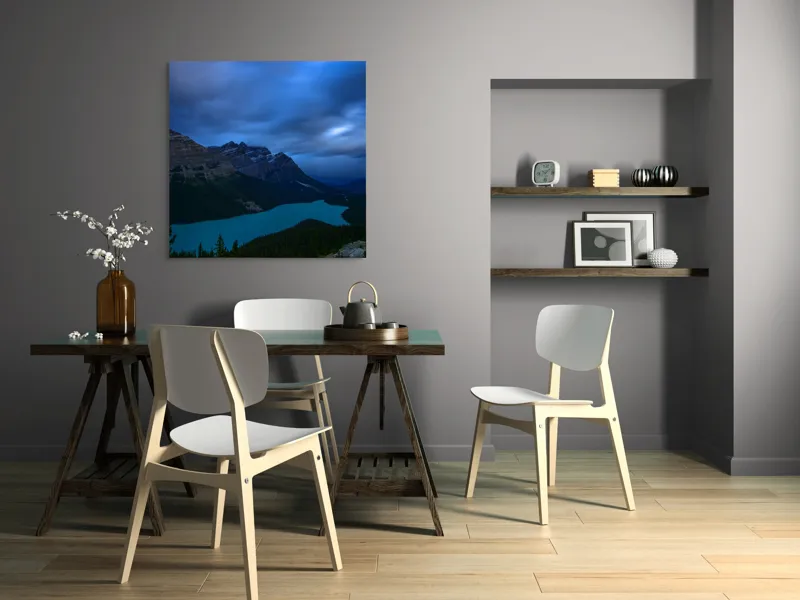 Tablou Canvas, "Lacul albastru sub cer înnorat", Mister, Albastru, Serenitate, Măreție, Natură, Pitoresc, Liniște, Dramatic, Impresionant, Pacificator, 100 x 100 cm – poza 6