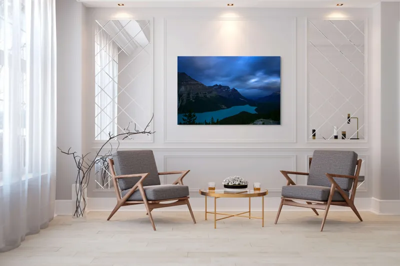 Tablou Canvas, "Lacul albastru sub cer înnorat", Mister, Albastru, Serenitate, Măreție, Natură, Pitoresc, Liniște, Dramatic, Impresionant, Pacificator, 150 x 100 cm – poza 7