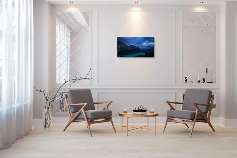 Tablou Canvas, "Lacul albastru sub cer înnorat", Mister, Albastru, Serenitate, Măreție, Natură, Pitoresc, Liniște, Dramatic, Impresionant, Pacificator, 90 x 50 cm – poza 7