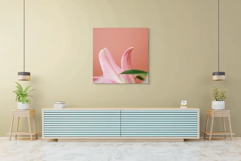 Tablou Canvas, "Flori roz în lumina dimineții", Floral, Delicat, Roz, Frunze, Blând, Simplu, Elegant, Pastel, Natural, Primăvară, 100 x 100 cm – poza 5